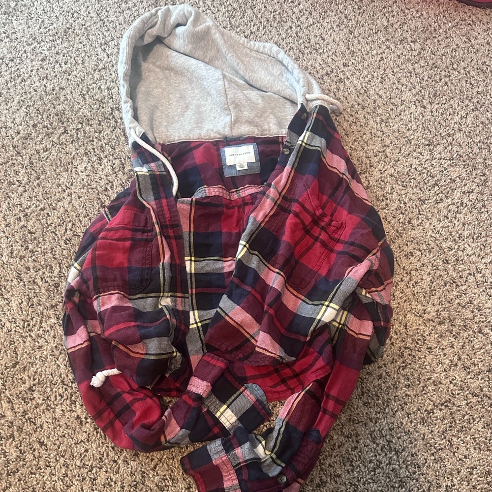 AE cropped hooded flannel shirt